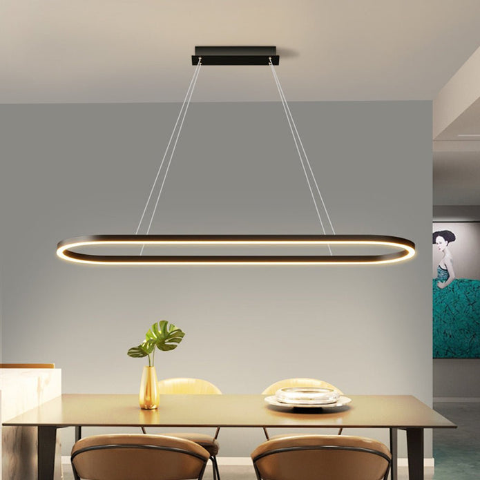 Modern Minimalist Oval Pendant Light Adjustable LED Chandelier Black V255-L-24119-B
