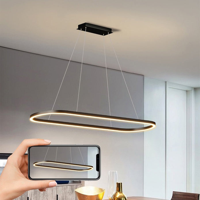 Modern Minimalist Oval Pendant Light Adjustable LED Chandelier Black V255-L-24119-B