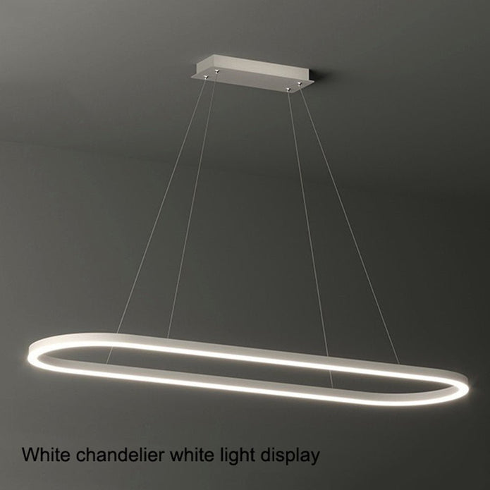 Modern Minimalist Oval Pendant Light Adjustable LED Chandelier Black V255-L-24119-B