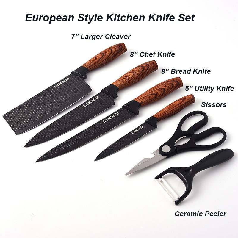 6 pieces Kitchen Knife Set Everich Chef Knives Stainless Steel Nonstick Scissor V255-LK-012
