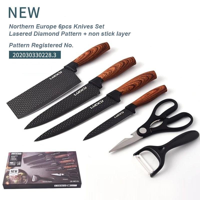 6 pieces Kitchen Knife Set Everich Chef Knives Stainless Steel Nonstick Scissor V255-LK-012