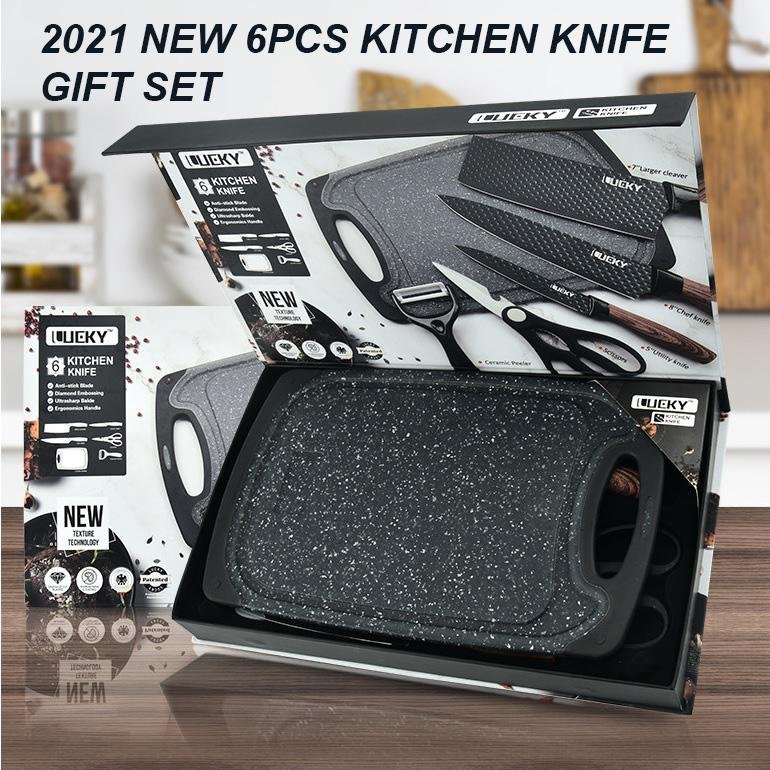 6 pieces Kitchen Knife Set Everich Chef Knives Stainless Steel Nonstick Scissor Cutting Board V255-LK-CB02