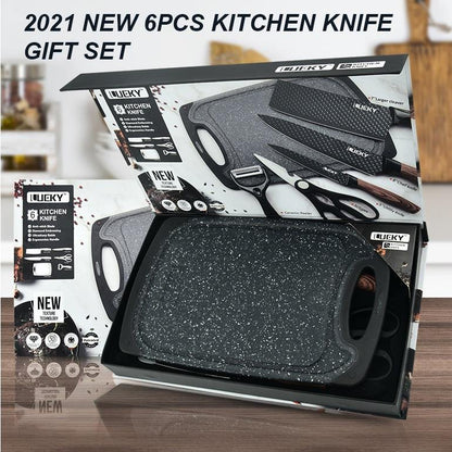 6 pieces Kitchen Knife Set Everich Chef Knives Stainless Steel Nonstick Scissor Cutting Board V255-LK-CB02