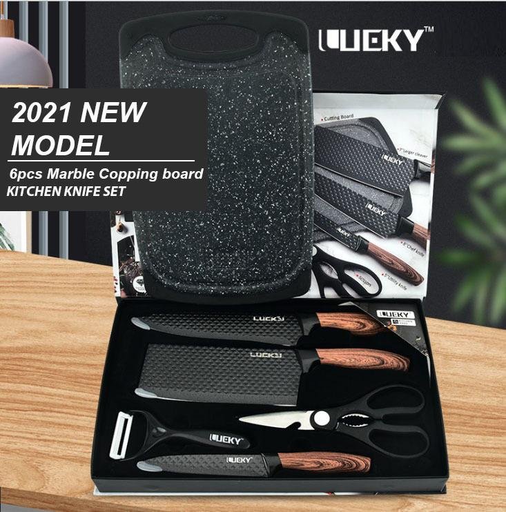6 pieces Kitchen Knife Set Everich Chef Knives Stainless Steel Nonstick Scissor Cutting Board V255-LK-CB02