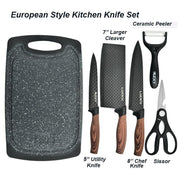 6 pieces Kitchen Knife Set Everich Chef Knives Stainless Steel Nonstick Scissor Cutting Board V255-LK-CB02
