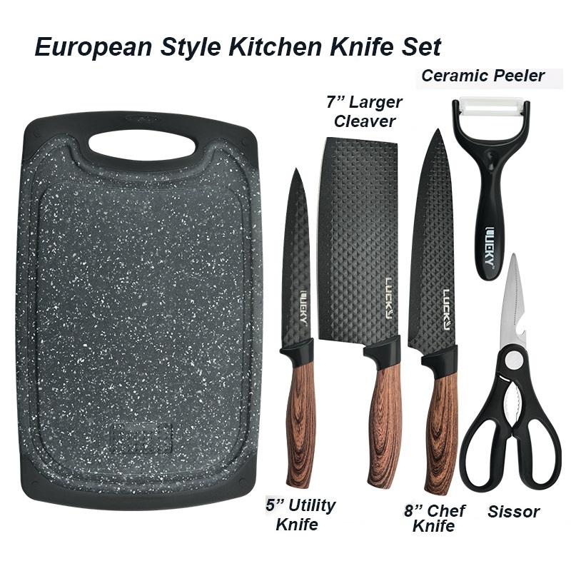 6 pieces Kitchen Knife Set Everich Chef Knives Stainless Steel Nonstick Scissor Cutting Board V255-LK-CB02