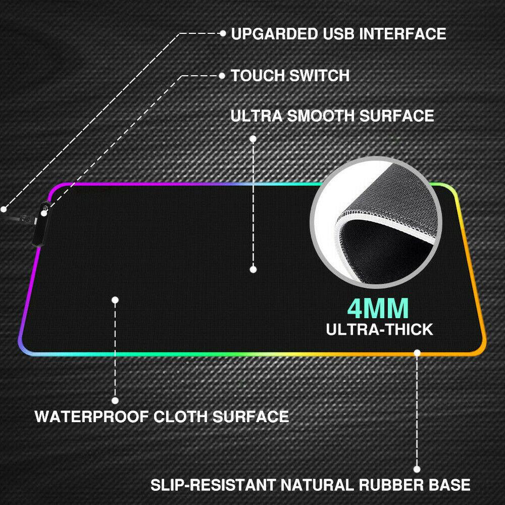 LED Gaming Mouse Pad Large RGB Extended Mousepad Keyboard Desk Anti-slip Mat V255-MPAD-RGB