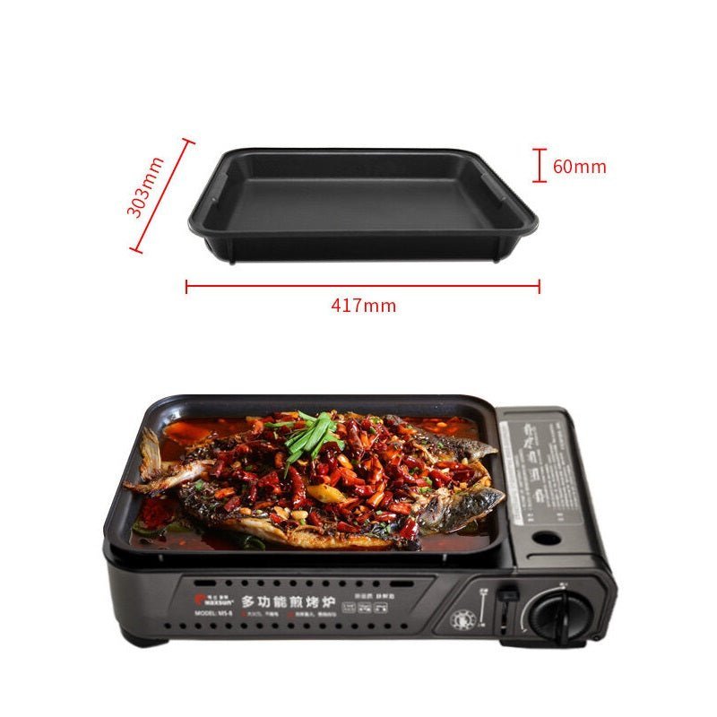Portable Gas Burner Stove with Inset Non Stick Cooking Pan Cooker Butane Camping 35mm Cooking Pan V255-MS8-35CM
