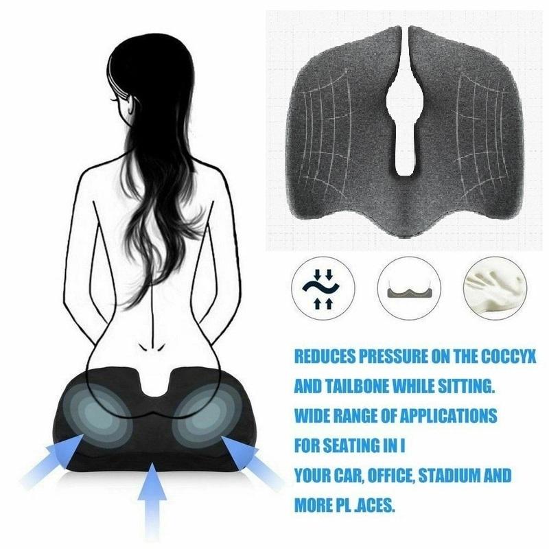Premium Memory Foam Seat Cushion Coccyx Orthopedic Back Pain Relief Chair Pillow Office Dark Grey V255-P-SEAT-DG