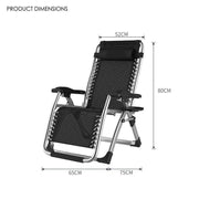 Kingsize Outdoor Folding Reclining Garden Beach Chair Sun Lounger Deck Recliner Silver Color V255-RECLINERCHAIR-BK