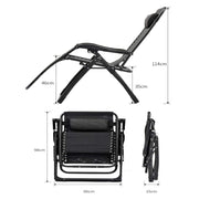 Kingsize Outdoor Folding Reclining Garden Beach Chair Sun Lounger Deck Recliner Silver Color V255-RECLINERCHAIR-BK
