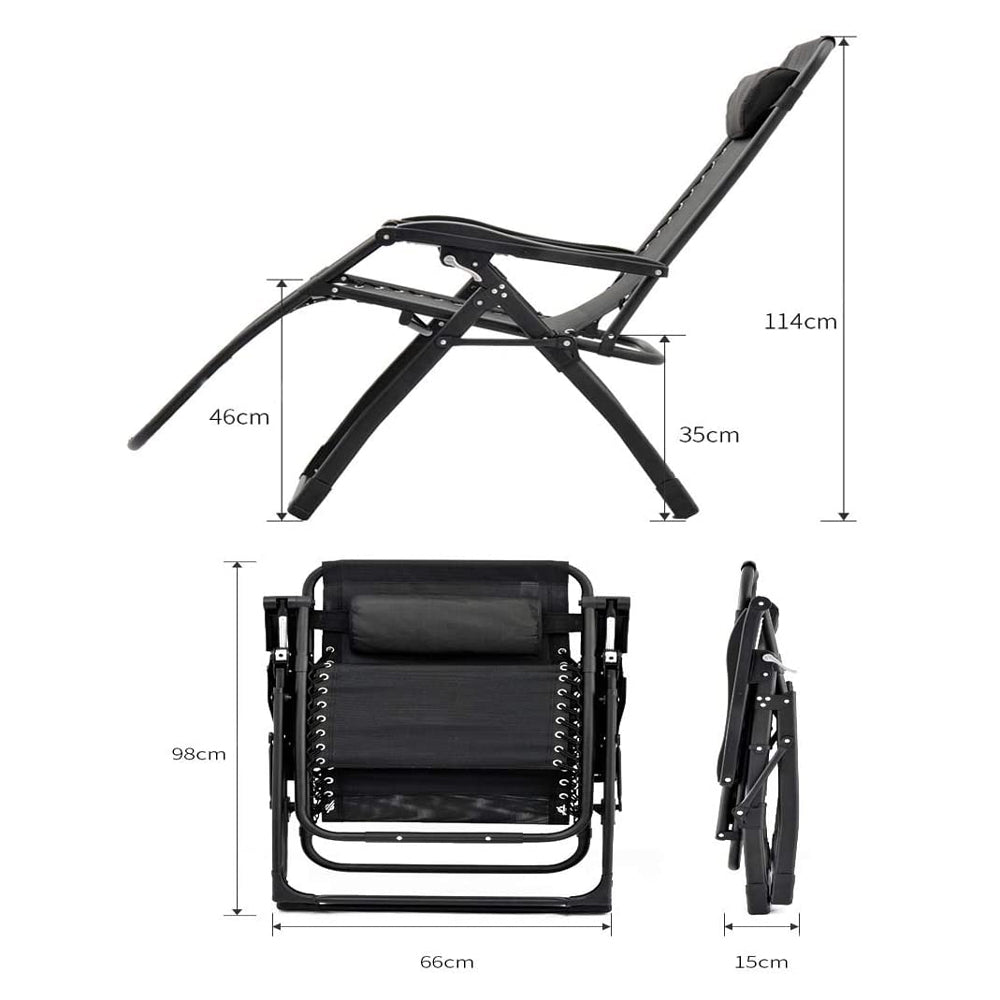 Kingsize Outdoor Folding Reclining Garden Beach Chair Sun Lounger Deck Recliner Silver Color V255-RECLINERCHAIR-BK