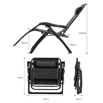 Kingsize Outdoor Folding Reclining Garden Beach Chair Sun Lounger Deck Recliner Silver Color V255-RECLINERCHAIR-BK