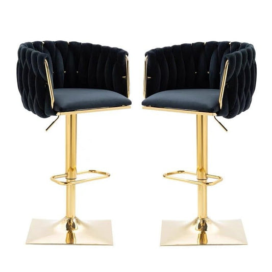 SERENITa Modern Velvet Breakfast Bar Stools Swivel Barstools Adjustable Counter Stools with Backrest Set of 2 V255-SE-GP1782-BLACK