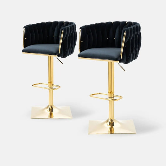 SERENITa Modern Velvet Breakfast Bar Stools Swivel Barstools Adjustable Counter Stools with Backrest Set of 2 V255-SE-GP1782-BLACK