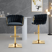 SERENITa Modern Velvet Breakfast Bar Stools Swivel Barstools Adjustable Counter Stools with Backrest Set of 2 V255-SE-GP1782-BLACK