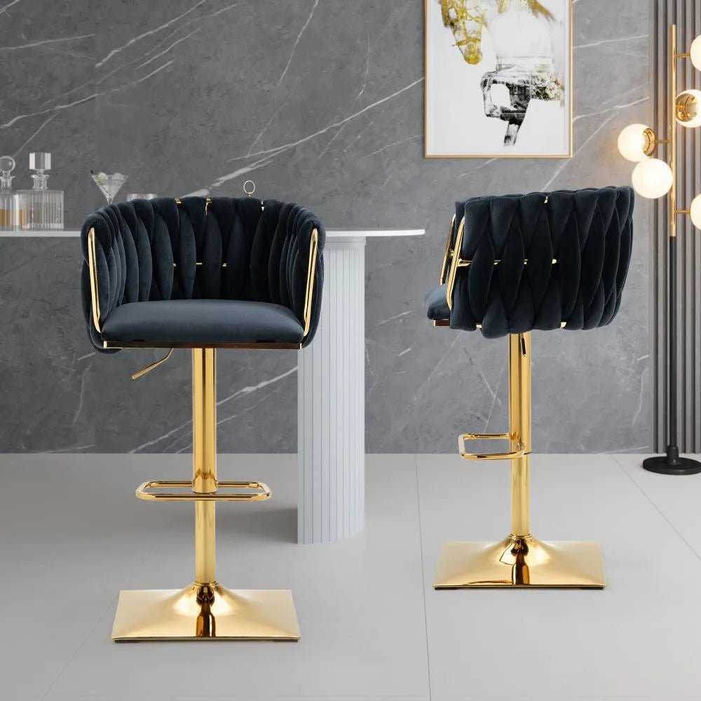 SERENITa Modern Velvet Breakfast Bar Stools Swivel Barstools Adjustable Counter Stools with Backrest Set of 2 V255-SE-GP1782-BLACK