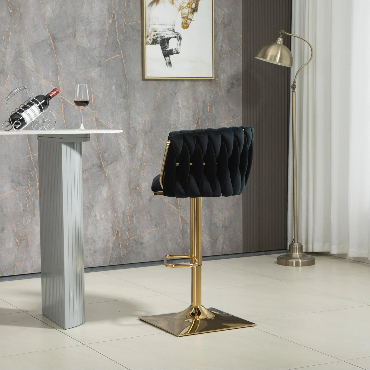 SERENITa Modern Velvet Breakfast Bar Stools Swivel Barstools Adjustable Counter Stools with Backrest Set of 2 V255-SE-GP1782-BLACK
