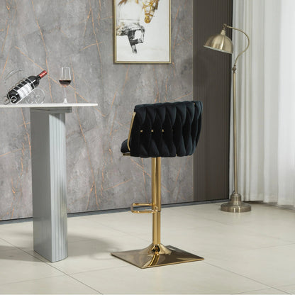 SERENITa Modern Velvet Breakfast Bar Stools Swivel Barstools Adjustable Counter Stools with Backrest Set of 2 V255-SE-GP1782-BLACK