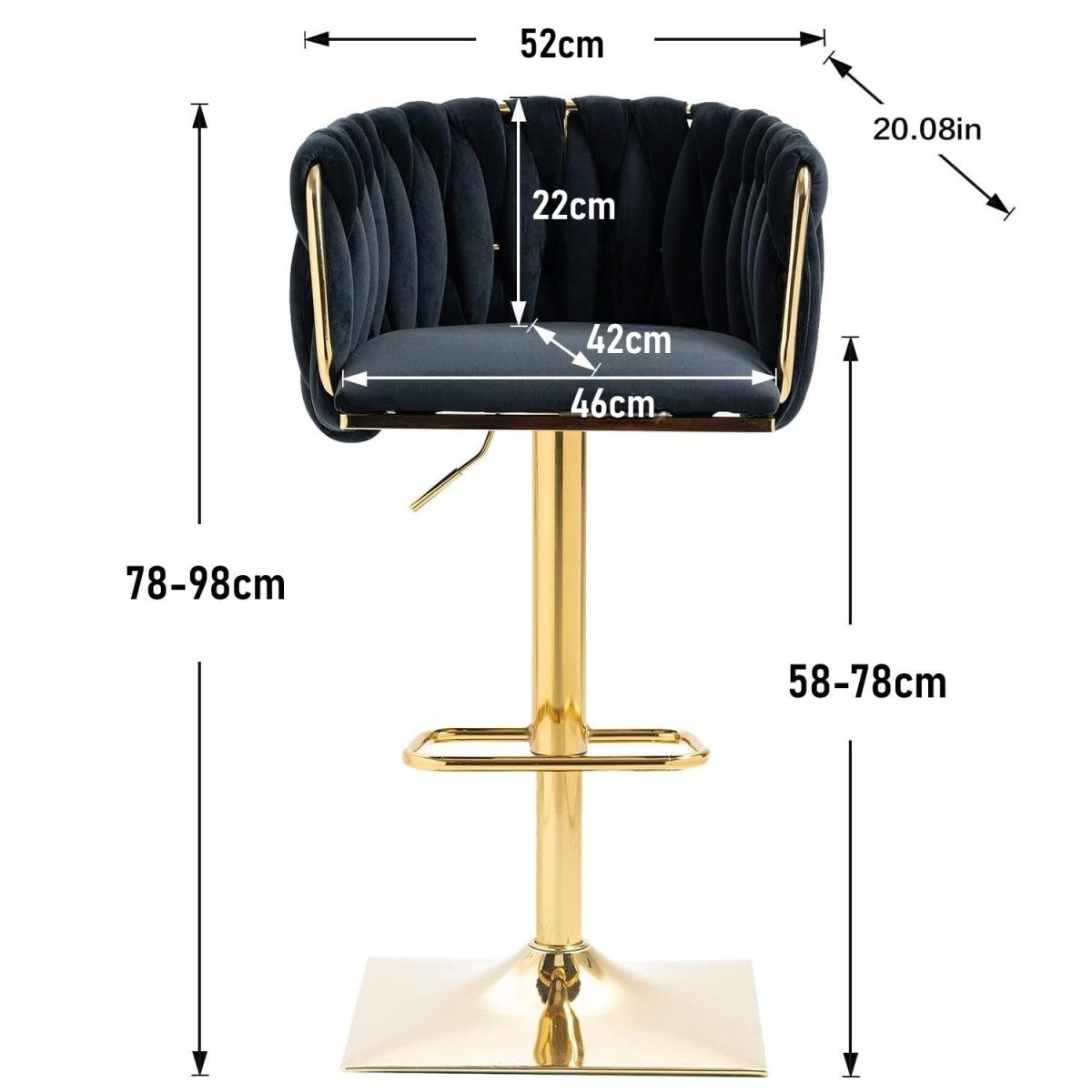 SERENITa Modern Velvet Breakfast Bar Stools Swivel Barstools Adjustable Counter Stools with Backrest Set of 2 V255-SE-GP1782-BLACK