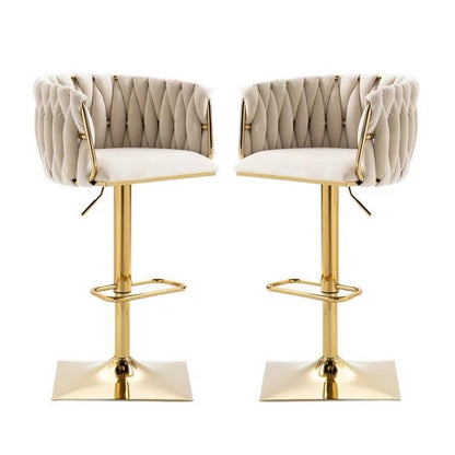 SERENITa Modern Velvet Breakfast Bar Stools Swivel Barstools Adjustable Counter Stools with Backrest Set of 2 V255-SE-GP1782-IVORY