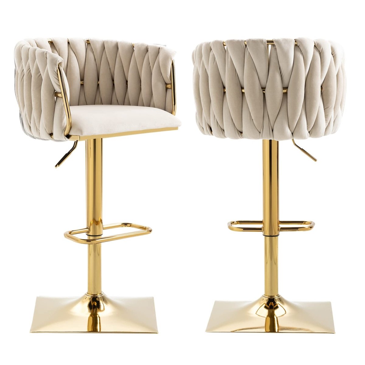 SERENITa Modern Velvet Breakfast Bar Stools Swivel Barstools Adjustable Counter Stools with Backrest Set of 2 V255-SE-GP1782-IVORY