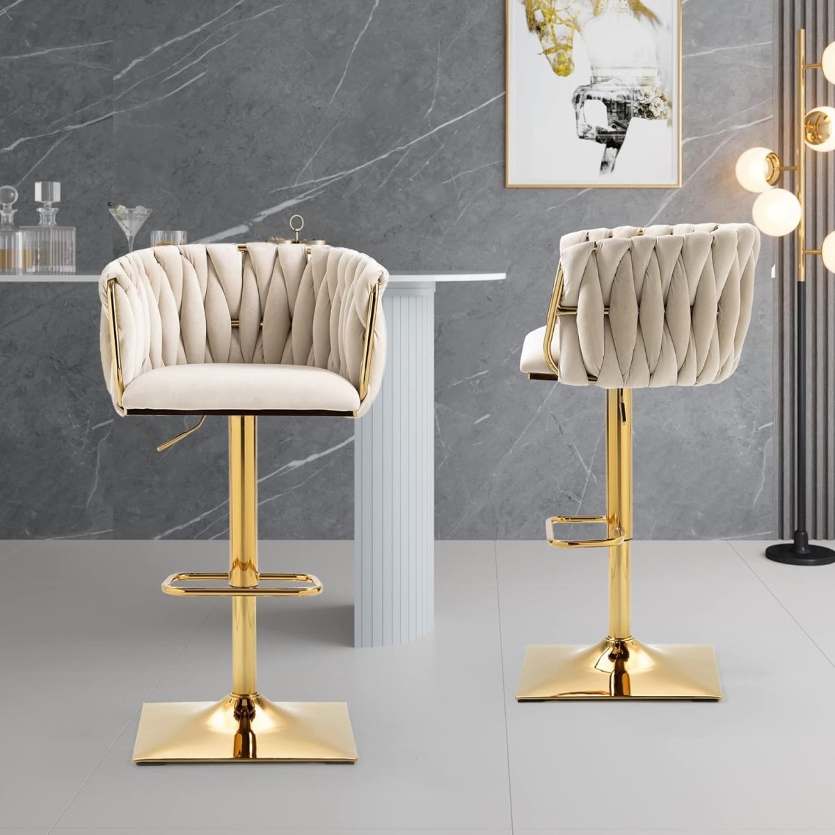 SERENITa Modern Velvet Breakfast Bar Stools Swivel Barstools Adjustable Counter Stools with Backrest Set of 2 V255-SE-GP1782-IVORY