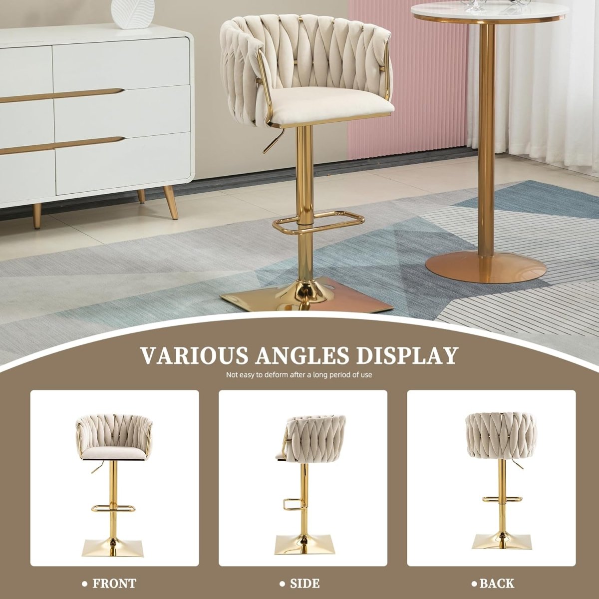 SERENITa Modern Velvet Breakfast Bar Stools Swivel Barstools Adjustable Counter Stools with Backrest Set of 2 V255-SE-GP1782-IVORY