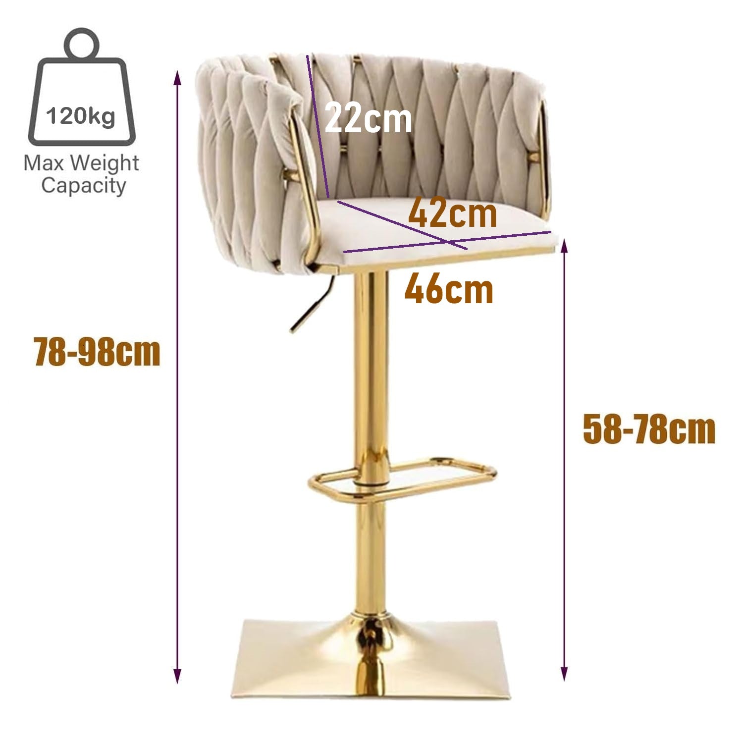 SERENITa Modern Velvet Breakfast Bar Stools Swivel Barstools Adjustable Counter Stools with Backrest Set of 2 V255-SE-GP1782-IVORY