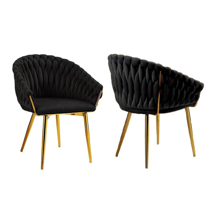 SERENITa Black Modern Velvet Dining Chairs, Upholstered Living Room Chair with Woven Back and Golden Metal V255-SE-GP1801-DC-BLACK
