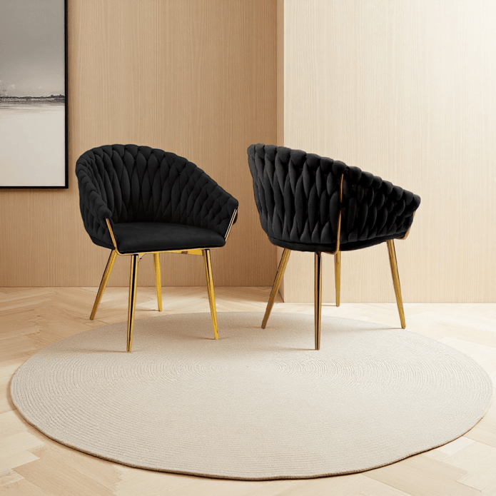 SERENITa Black Modern Velvet Dining Chairs, Upholstered Living Room Chair with Woven Back and Golden Metal V255-SE-GP1801-DC-BLACK