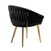 SERENITa Black Modern Velvet Dining Chairs, Upholstered Living Room Chair with Woven Back and Golden Metal V255-SE-GP1801-DC-BLACK