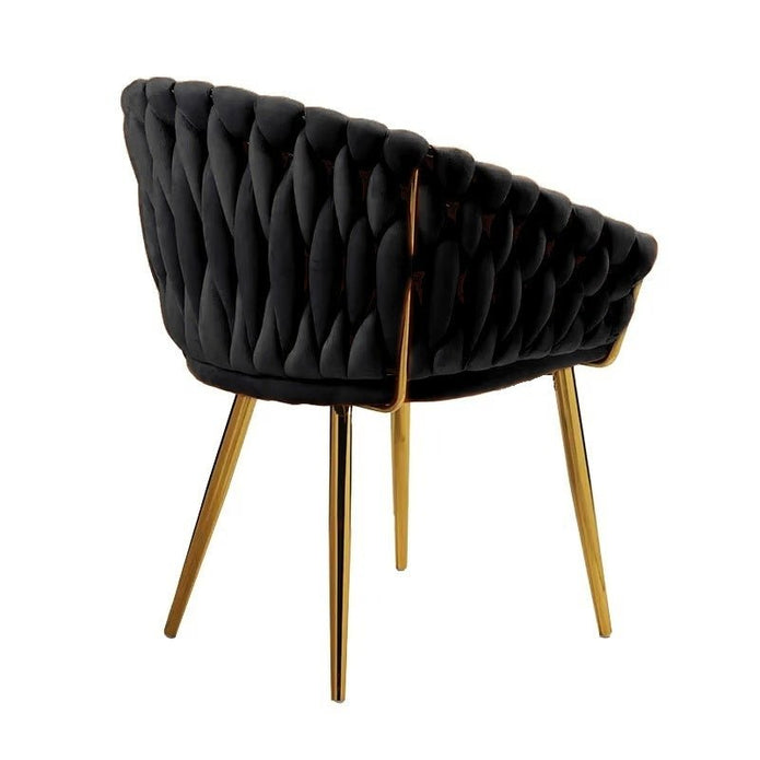 SERENITa Black Modern Velvet Dining Chairs, Upholstered Living Room Chair with Woven Back and Golden Metal V255-SE-GP1801-DC-BLACK