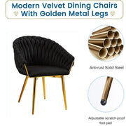 SERENITa Black Modern Velvet Dining Chairs, Upholstered Living Room Chair with Woven Back and Golden Metal V255-SE-GP1801-DC-BLACK