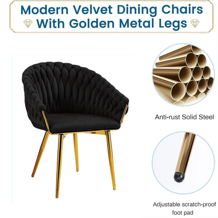 SERENITa Black Modern Velvet Dining Chairs, Upholstered Living Room Chair with Woven Back and Golden Metal V255-SE-GP1801-DC-BLACK