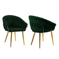 SERENITa Emerald Green Modern Velvet Dining Chairs, Upholstered Living Room Chair with Woven Back and Golden V255-SE-GP1801-DC-EGREEN