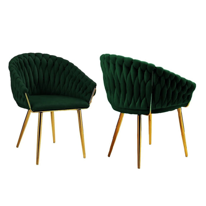 SERENITa Emerald Green Modern Velvet Dining Chairs, Upholstered Living Room Chair with Woven Back and Golden V255-SE-GP1801-DC-EGREEN