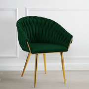 SERENITa Emerald Green Modern Velvet Dining Chairs, Upholstered Living Room Chair with Woven Back and Golden V255-SE-GP1801-DC-EGREEN