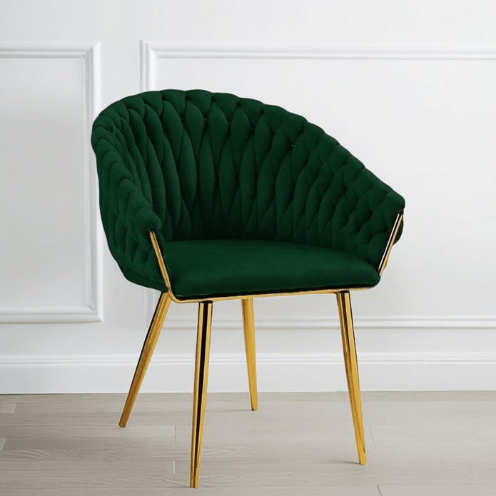 SERENITa Emerald Green Modern Velvet Dining Chairs, Upholstered Living Room Chair with Woven Back and Golden V255-SE-GP1801-DC-EGREEN