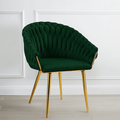 SERENITa Emerald Green Modern Velvet Dining Chairs, Upholstered Living Room Chair with Woven Back and Golden V255-SE-GP1801-DC-EGREEN