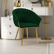 SERENITa Emerald Green Modern Velvet Dining Chairs, Upholstered Living Room Chair with Woven Back and Golden V255-SE-GP1801-DC-EGREEN