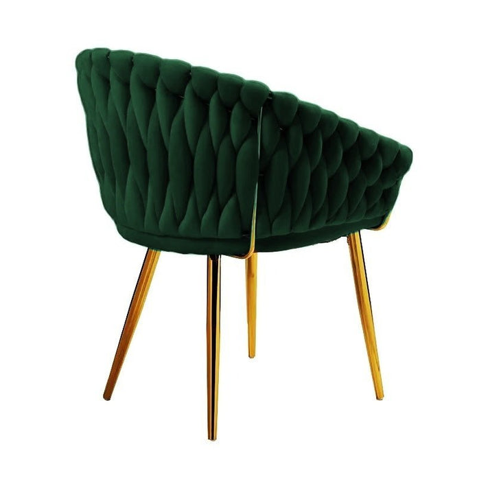 SERENITa Emerald Green Modern Velvet Dining Chairs, Upholstered Living Room Chair with Woven Back and Golden V255-SE-GP1801-DC-EGREEN