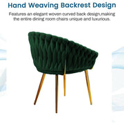 SERENITa Emerald Green Modern Velvet Dining Chairs, Upholstered Living Room Chair with Woven Back and Golden V255-SE-GP1801-DC-EGREEN