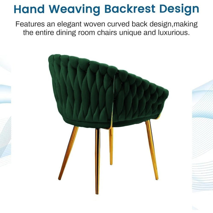 SERENITa Emerald Green Modern Velvet Dining Chairs, Upholstered Living Room Chair with Woven Back and Golden V255-SE-GP1801-DC-EGREEN