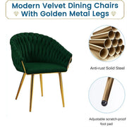 SERENITa Emerald Green Modern Velvet Dining Chairs, Upholstered Living Room Chair with Woven Back and Golden V255-SE-GP1801-DC-EGREEN