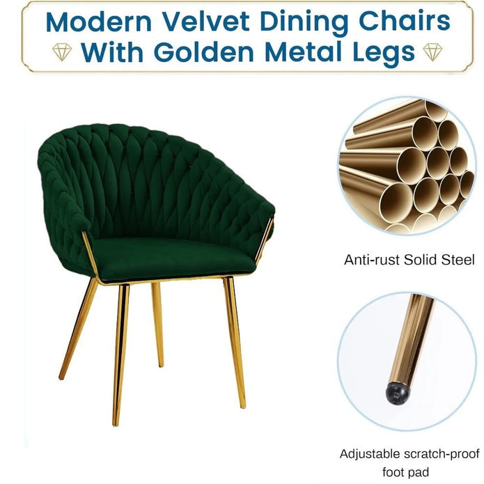 SERENITa Emerald Green Modern Velvet Dining Chairs, Upholstered Living Room Chair with Woven Back and Golden V255-SE-GP1801-DC-EGREEN