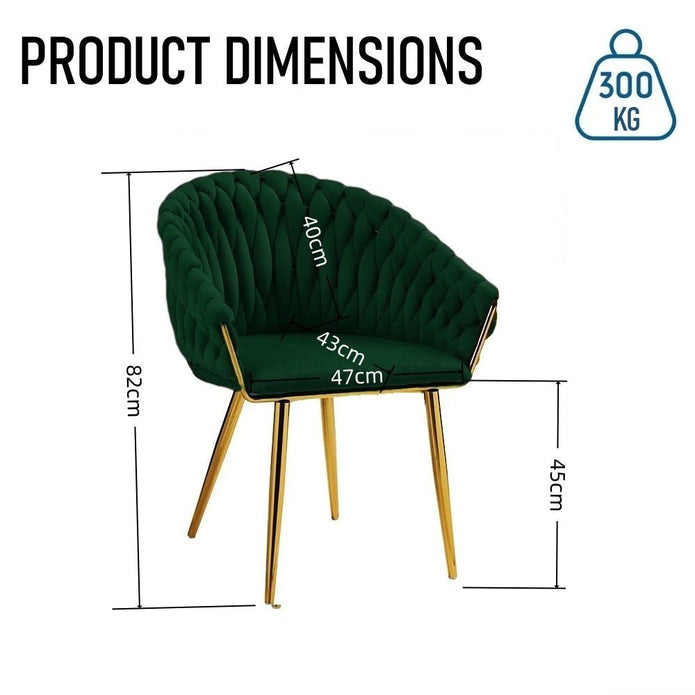 SERENITa Emerald Green Modern Velvet Dining Chairs, Upholstered Living Room Chair with Woven Back and Golden V255-SE-GP1801-DC-EGREEN