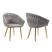 SERENITa Grey Modern Velvet Dining Chairs, Upholstered Living Room Chair with Woven Back and Golden Metal V255-SE-GP1801-DC-GREY