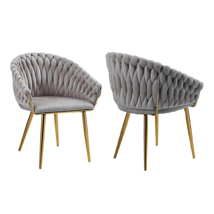 SERENITa Grey Modern Velvet Dining Chairs, Upholstered Living Room Chair with Woven Back and Golden Metal V255-SE-GP1801-DC-GREY