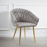 SERENITa Grey Modern Velvet Dining Chairs, Upholstered Living Room Chair with Woven Back and Golden Metal V255-SE-GP1801-DC-GREY